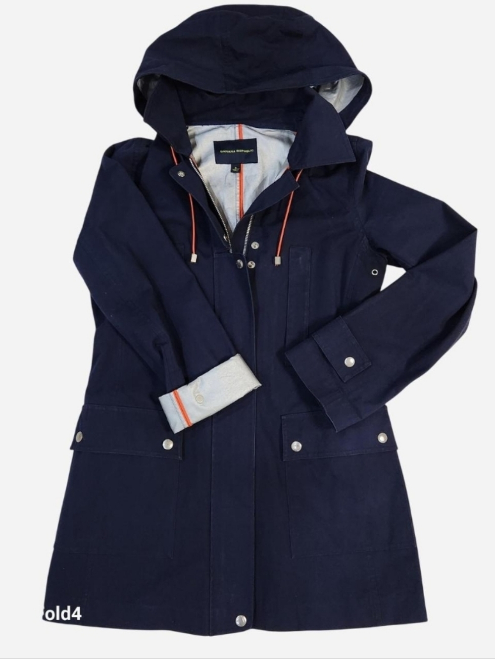 Banana Republic Navy Blue Rain Coat Orange Lining Hooded Water Resistant‎ Medium